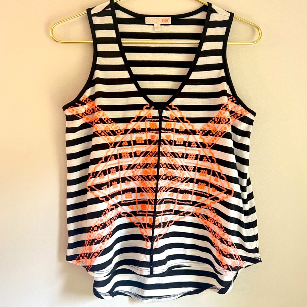 Gianni Bini Black and White Striped Tank Top Size Small